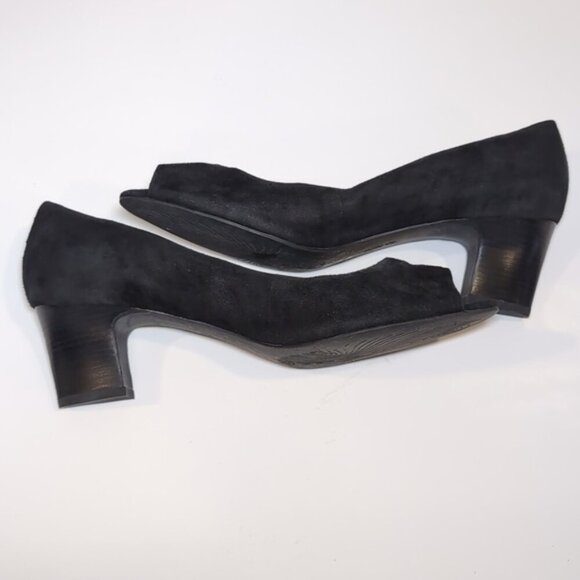 Franco Sarto Suede Leather Pumps Black Peep Toe Block Heels Size 10 - Picture 5 of 11